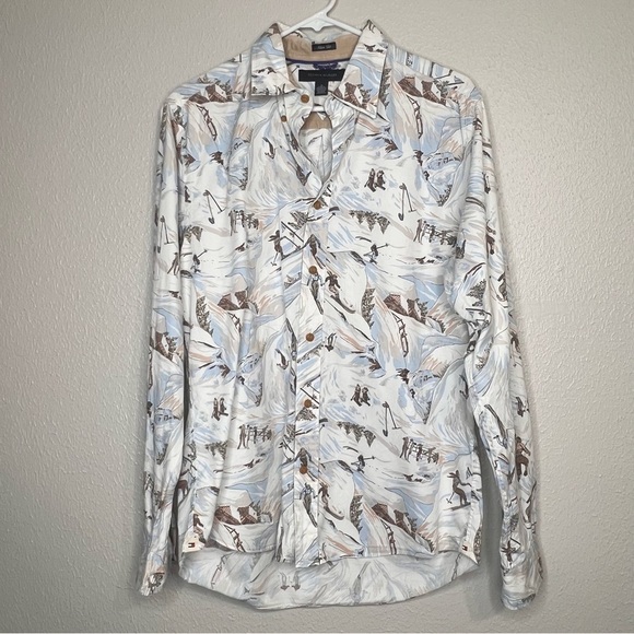 Tommy Hilfiger Slim Fit Ski Print Long Sleeve Button Up Shirt Mens Size Medium - Picture 10 of 11